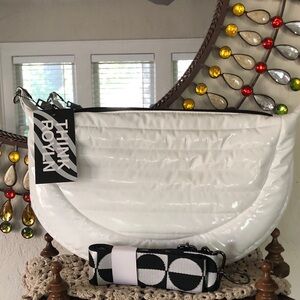 NWT THINK ROYLN White Patent Halfmoon Crossbody w/ Reversible Fashion Strap